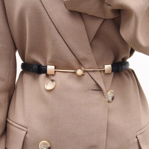 Women Leather Thin Belt Personality Metal Buckle Adjustable Waist Strap For Trouser Dress Brand Designer Decoration Waistband