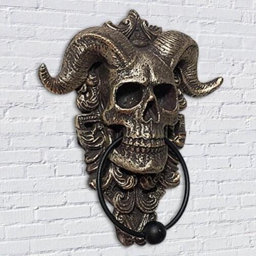 Modern Art Door Ring Horned Skull Door Knocker Front Door Decoration Perfect Resin Ornament Heavy Duty Gothic Doorknocker