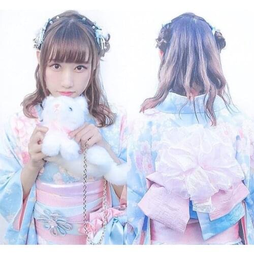 Japanese Cute Plush Bowknot Kitten Cat Chain Handbag Coin Purse Crossbody Bags