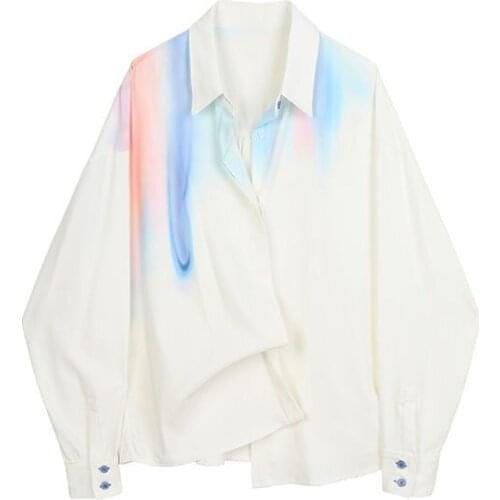 Women Shirt Blouse 2021 New Korean Cotton Turn-down Collar Full Printing High Street Solid Casual Shirt Long Sleeve Shirt Women