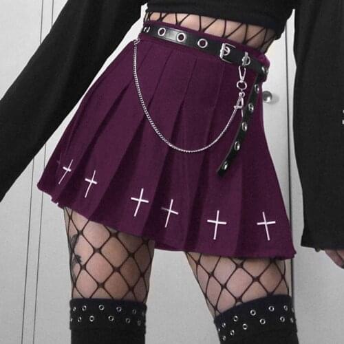 2021 New High Waist Pleated Skirts Women Y2k Skirts Casual College Lolita Harajuku Skirt Fashion Gothic Streetwear Cross Goth