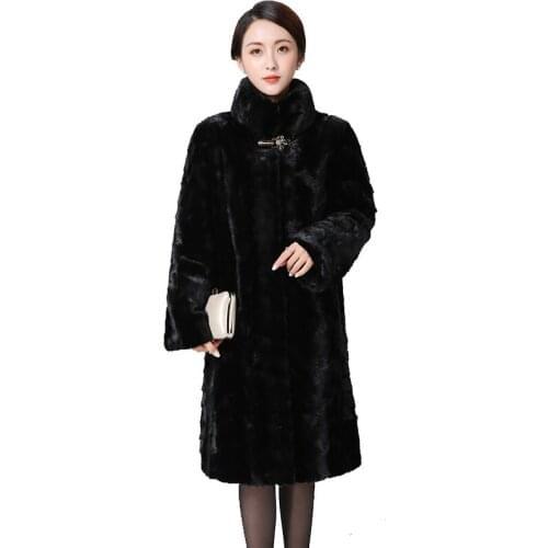 Luxury Genuine Mink Fur Coat Jacket mandarin collar Slim Winter Genuine Women Fur Outerwear Plus Size 3XL 4XL 5XL