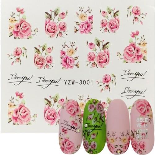 1pc Nail Art Flower Pink Colors ROSE Design Water Transfer Tattoos Nail Sticker Watermark Slider Decal for Beauty Manicure Tools