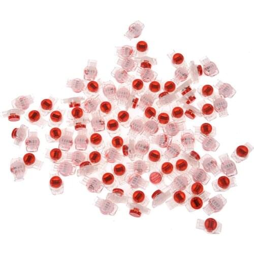 100 Pcs Data Phone Wire Butt Splice 3 Ports UR Connectors Red Clear