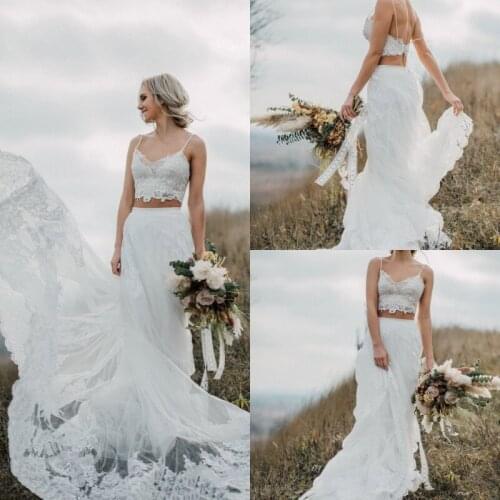 2019 Bohemian Wedding Dresses Spaghetti Straps Backless Lace Bridal Gowns Boho Vestidos De Noiva Country Wedding Dress