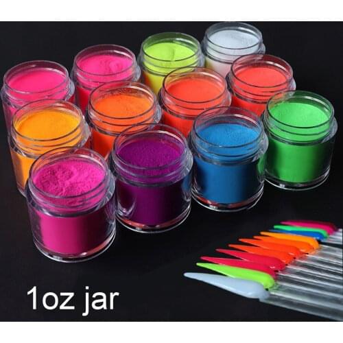 12 colors Neon Color Acrylic Powders 30Ml 1 OZ 12 Neon Colors Fluororescent Acrylic Powder Nail Extension Design Powder 30g