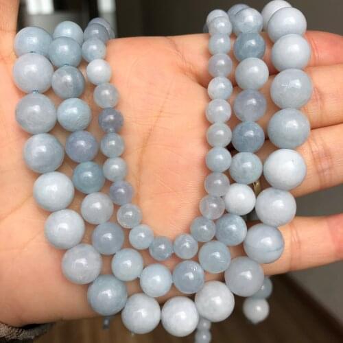 Natural Stone Aquamarines Beads Round Loose Spacer Beads For Jewelry Making Diy Handmade Bracelet Necklace 6/8/10MM 15Inches