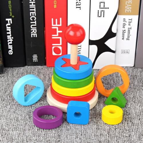 Wooden rainbow stacking ring tower game montessori Toys Educational For Kids shape matching game kids color Cognition toy