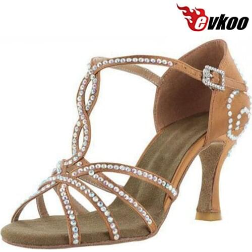 Evkoodance Salsa Latin Dancing Shoes For Woman Satin With Rhinestone 8cm Heel 2016 Hot Sale Dance Shoes Evkoo-055