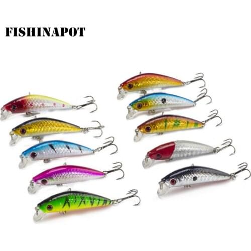 FISHINAPOT 10PCS/Set Minnow Fishing Lure 70mm 8g 3D Eyes Artificial Wobblers Hard Crankbait For Carp Bass Pike Fishing Tackle