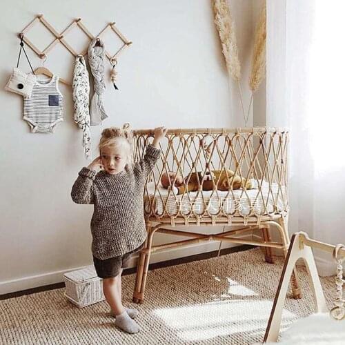 GY Roman Baby Rattan Bed French Natural Retro Style Handmade Tasteless Rattan Woven Childrens Bed Babies' Bed Cradle