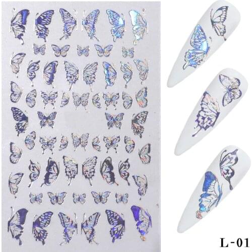 Holo Gold Silver Nail Art Butterfly Stickers Holo Metal Nail Art Stickers Holo Acrylic Nails 2 sheets/pack Manicure Nail Decals