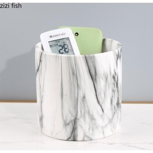 Marbling Ceramics Storage Box Cylindrical Desktop Finishing Tank Living Room Key Remote Control Sundries Storage Decoration Jar