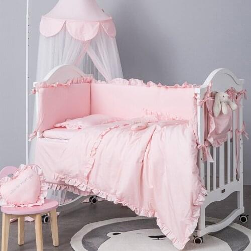 Baby Bedding Set Cotton Newborn Protector Washable Crib Bumper Infant Cot Lace Duvet Cover Pillowcase Mattress Cover Bedding Set
