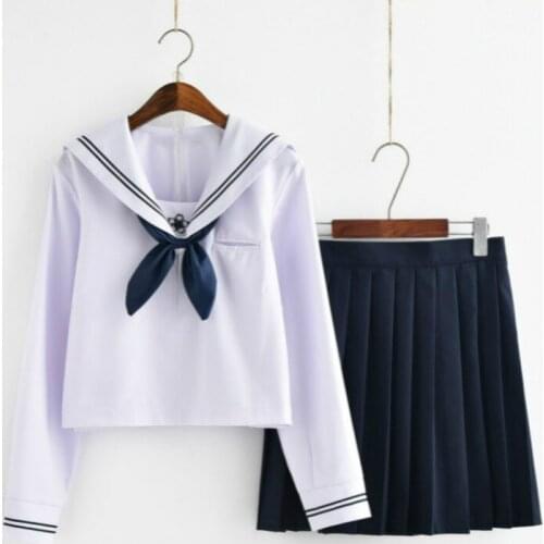 Sailor Suit Jk School Uniform Cute Girl Daily Dress Japanese Kawaii Sakura Exquisite Embroidery Bowknot Suit Top Skirt