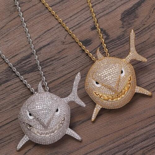 Iced Out Large Size 6ix9ine Chain Shark Pendant 4 Colors AAA Zircon Necklace For Men Women Gifts Fashion Hip Hop Jewelry