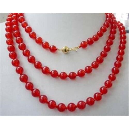 Fashion 10mm Natural Red Jade Round Beads Necklace 50
