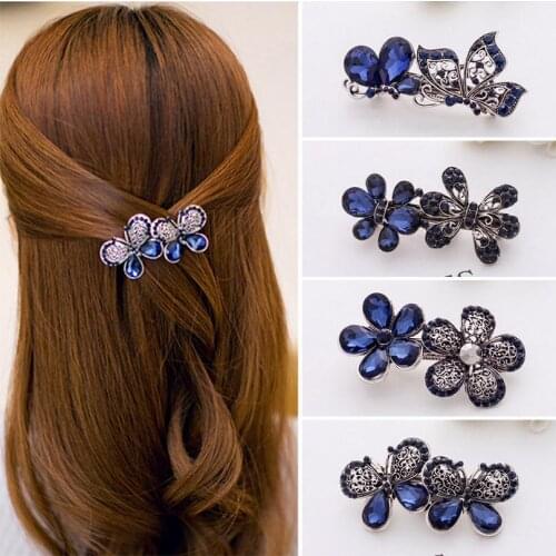 Ashion Womens Crystal Butterfly Hairpin Vintage Rhinestone Flower Hair Pin Barrette Hair Clip Hair Styling Accessories T0223