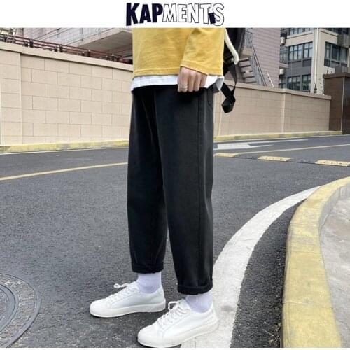 KAPMENTS Men Korean Streetwear Black Jeans Joggers 2021 Spring Mens Solid Harajuku Fashions Denim Pants Male Vintage Trousers