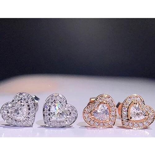 Birthday Gift Solid 18K White Yellow Gold 0.5Ct 5mm DF Color Heart Cut Moissanite Halo Earrings Wedding Earrings For Women