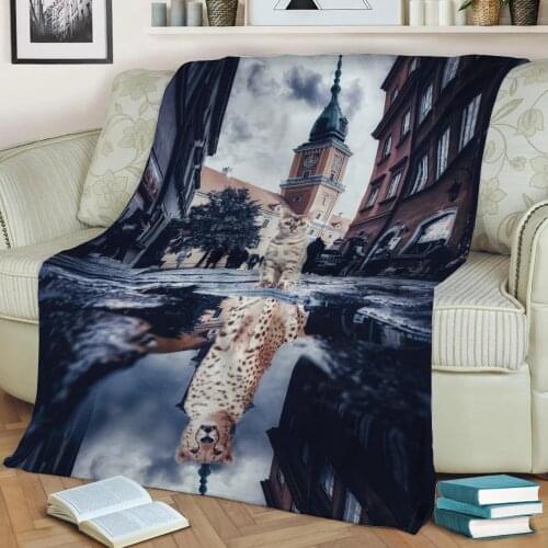 Bengal Cheetah Reflection Flannel Throw Blanket 3D Printed Keep Warm Sofa Child Blanket Home Decor Textiles Dream Family Gift