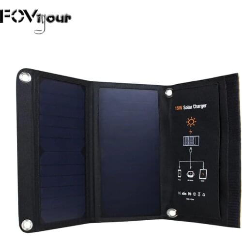 Xionel 15W Portable Solar Charger Waterproof Solar Panel Dual USB Ports Solar Charger Power Bank for Mobile Iphone