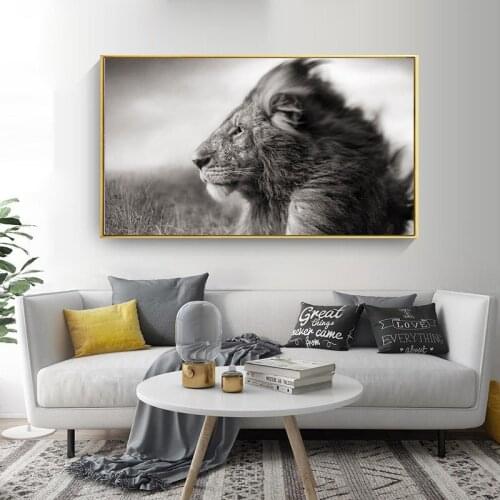 Living Room Poster Wildlife Lion Painting Animal Oil Painting Decoration Home Art Wall Decoration Black and White Office Picture