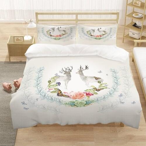Deer Elk Cartoon Simple Elegant 3D Luxury Bedding Set Duvet Cover Sets Home Textile King Queen Double Full Single Size Dropship