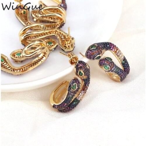 Rainbow CZ Micro Pave Golden Metal Animal Snake Jewelry Stud Earring Trendy Wedding Jewelry Party Gift