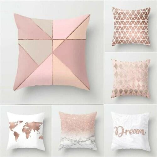 Rose Gold Geometric Marble Pillow Case Sofa Room Decoration Pillow Covers Beautiful Pink Grey Sofa Waist Cushion Cover