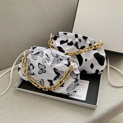 Retro Fashion Animal Pattern Printing Cloud Shoulder Bag For Women Crossbody Bags Ladies Casual Nylon Thick Chain Small Handbags