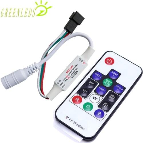 LED Pixel RGB Controller RF 14Keys Remote Mini Controller JM-HC-DIY DC5-24V 2048 Points Full Color LED Controller