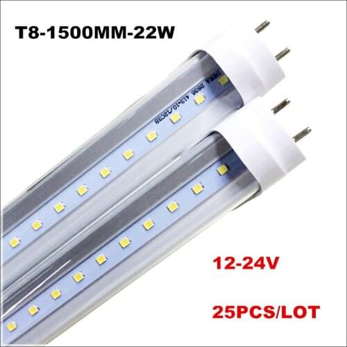 12V 24V LED Tube Lights 18W 22W 5ft 5 Feet T8 G13 LED Tubes Bulb Light Cool White 6500K 2835 LED Work Light 1.5M 150CM 1500MM