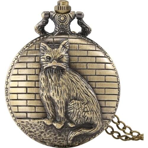 Vintage Bronze Relief 3D Cat Quartz Pocket Watch Animal Pet Necklace Watches Men Women Pendant Clock Antique Chain Timepiece