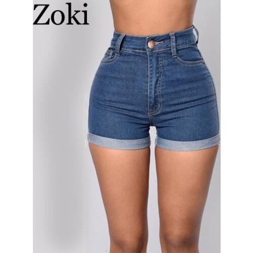 Zoki Women Denim Shorts Fashion Summer High Waist Wide-Legged Shorts Loose Blue Short Jeans Sexy Hemming Wash female Jeans 2020