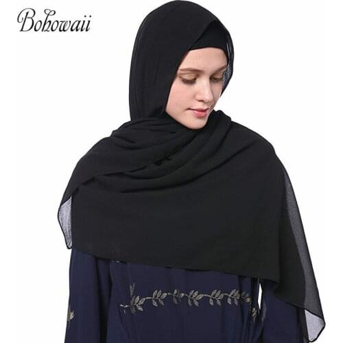BOHOWAII Womens Scarves Soft Chiffon Solid Sjaal Muslim Islamic Long Hijab Scarf Headscarf 70x25inch