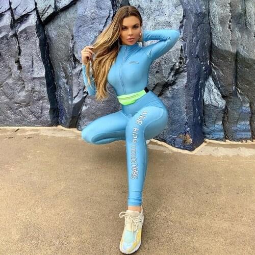 Women Zipper Letter Print Fitness Jumpsuits Clothing One Piece Joga Set Sportwear Workout Set Women Bodycon Leggings for Women