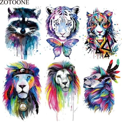 ZOTOONE Colorful Animal Patch Heat Transfers For Kids Clothes DIY T-shirt Butterfly Tiger Patches For Clothing Iron Applique E