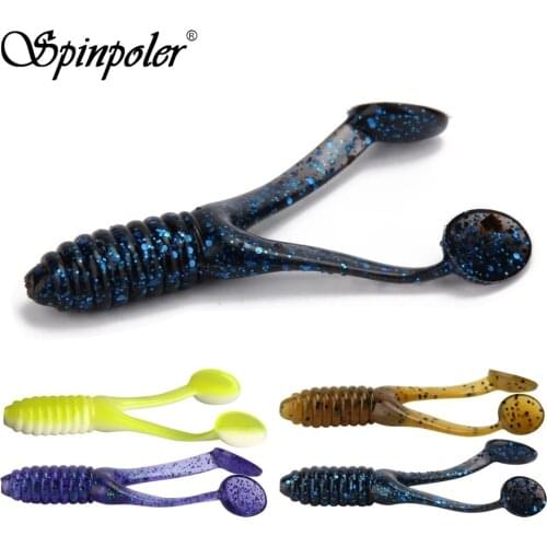 10pcs 45mm or 5pcs 80mm Soft Plastic Swimbait Double Paddle T-Tail Big Ribbed Jigging Jerkbait Drop Shot Bass Pike Perch Trout