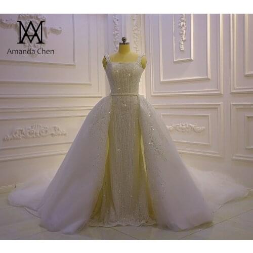 2 in 1 Mermaid Beading Luxury Detachable Skirt Wedding Dress