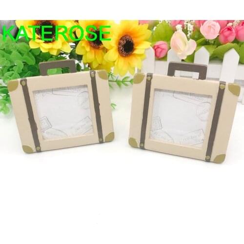 6PCS "Let the Journey Begin" Vintage Suitcase Picture Frame Place Card Holder Destination Wedding Favors