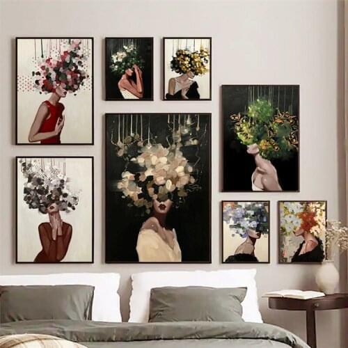 Abstract Watercolor Flower Figure Art Posters Wall Art Canvas Print Modern Lady Picture Home Decor Painting Living Room Design