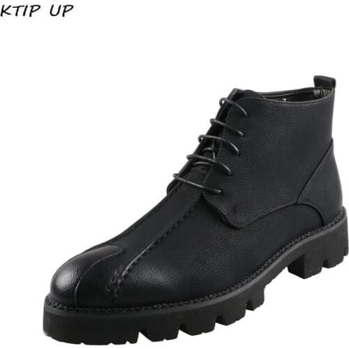 Spring Autumn Ankle Boots Men High Quality Lace Up Platform Leather Boots Retro Classic Pointed Motorcycle Boots For Men Shoes