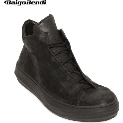 Pure Black Winter Boots Men Flat Boots Genuine Leather Basic Winter Shoes Plush Warm Fur Cotton Shoes Man US 6-10