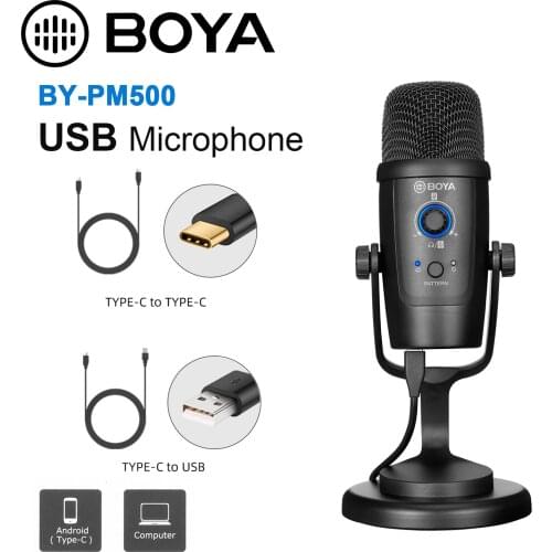 BOYA BY-PM500 USB Microphone Compatible With Computers USB Port and Type-C Smartphone for Podcasting, Video Conference Calls