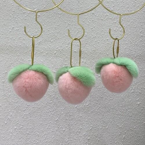 9cm Plush Peach Rabbit Fur Hair Ball Keychain Cute Cartoon Pink Small Keychains Backpack Car Hanging Ornaments Pendant Key Ring