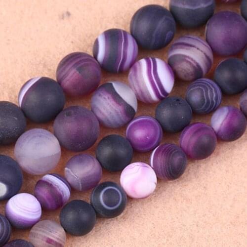 4-14mm Natural Round Matte Frost Purple Banded Agates Stone Beads Stripe Onyx Loose DIY beads For Jewelry Making Beads 15'' Gift