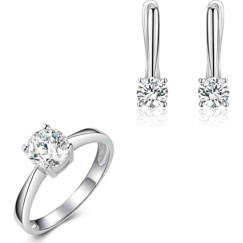 DY 925 Sterling Silver With Cubic Zirconia Simple Cuff Clip Temperament Earring and Ring For Female Trendy Jewelry