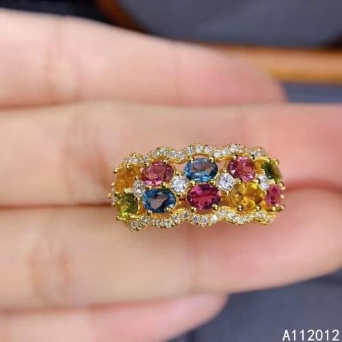 KJJEAXCMY fine jewelry S925 sterling silver inlaid natural tourmaline new girl trendy ring support test Chinese style