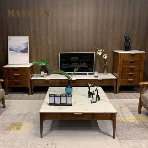 Nordic Solid Wood Marble Coffee Table And Tv Cabinet Combination Modern Simple Large Apartment Living Room Furniture Set